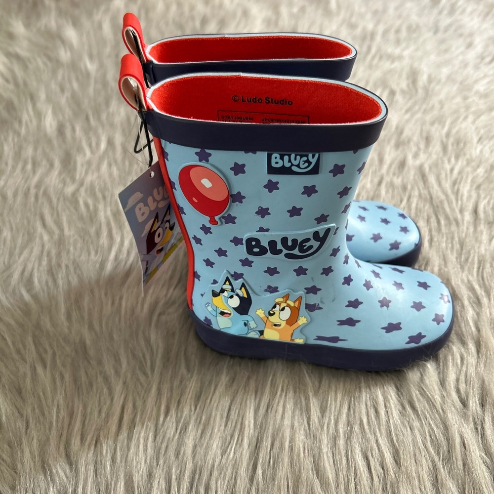 Bluey Ground Up Rain Boots Toddler Girl's‎ Size 5-6 Blue Slip On Shoes Boot